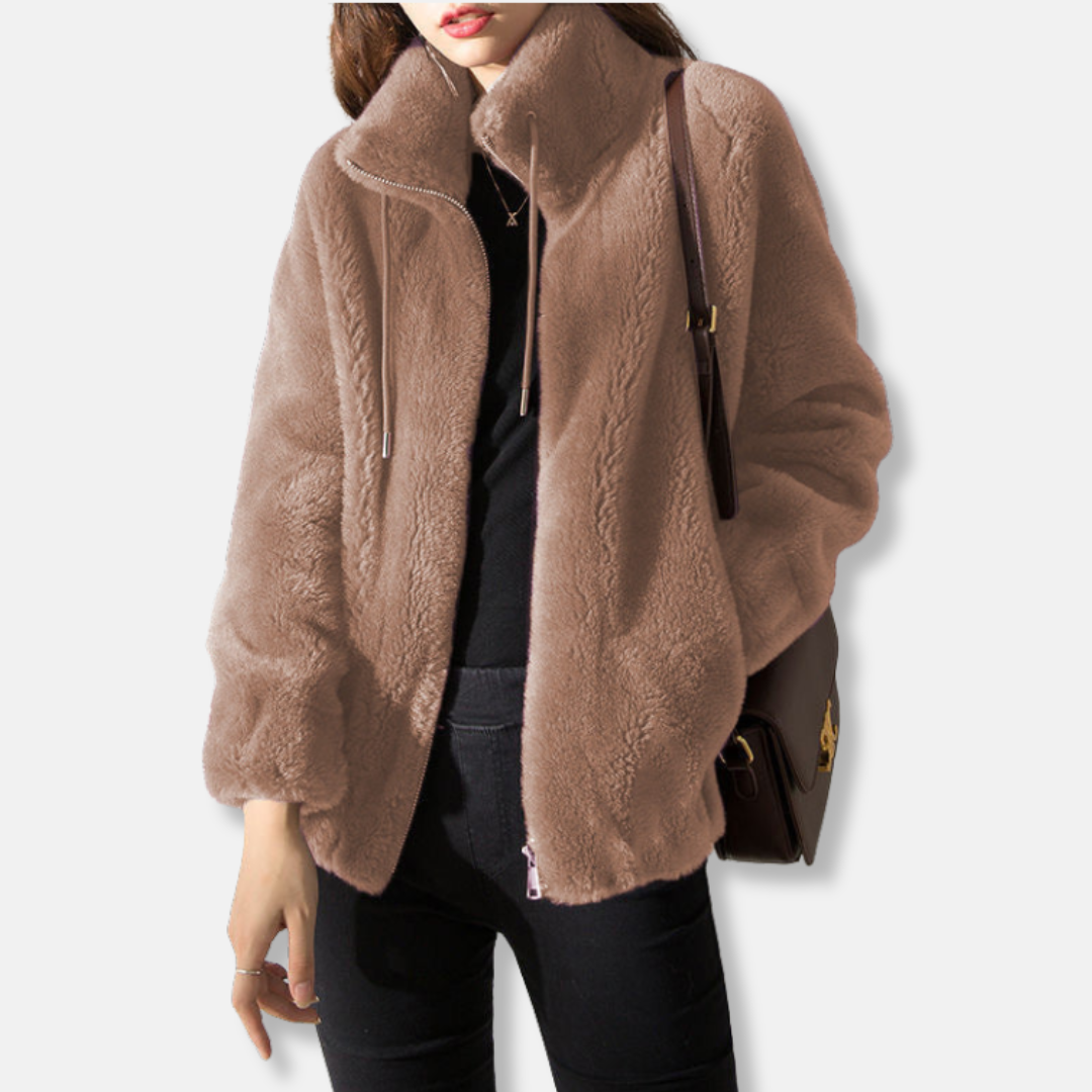 Blouson femme en douce peluche avec fermeture éclair