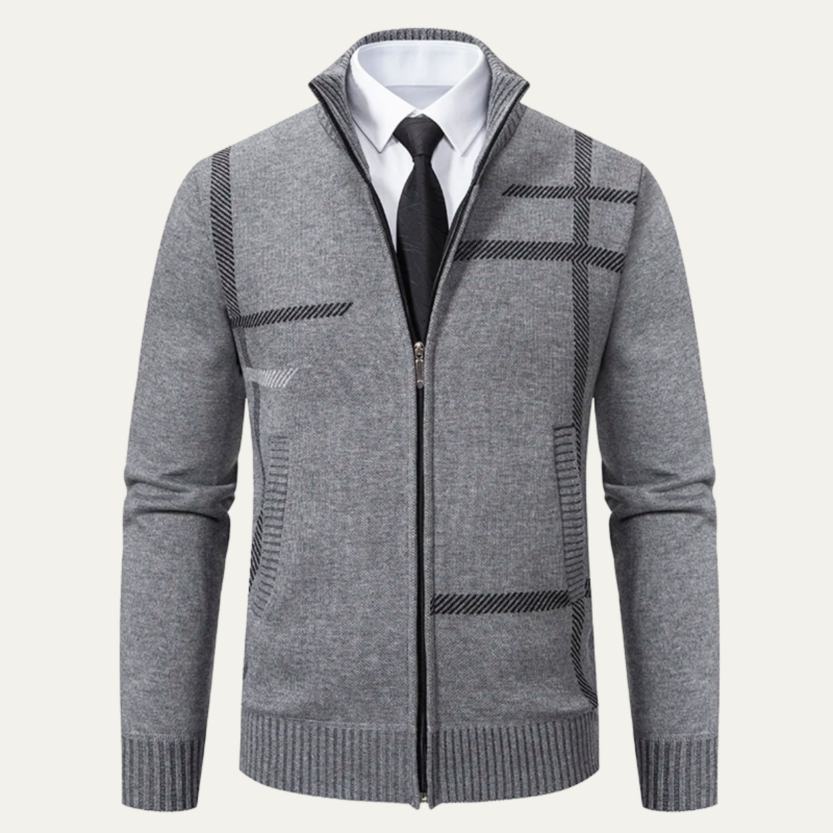 Cardigan Homme Élégant à Motifs Géométriques
