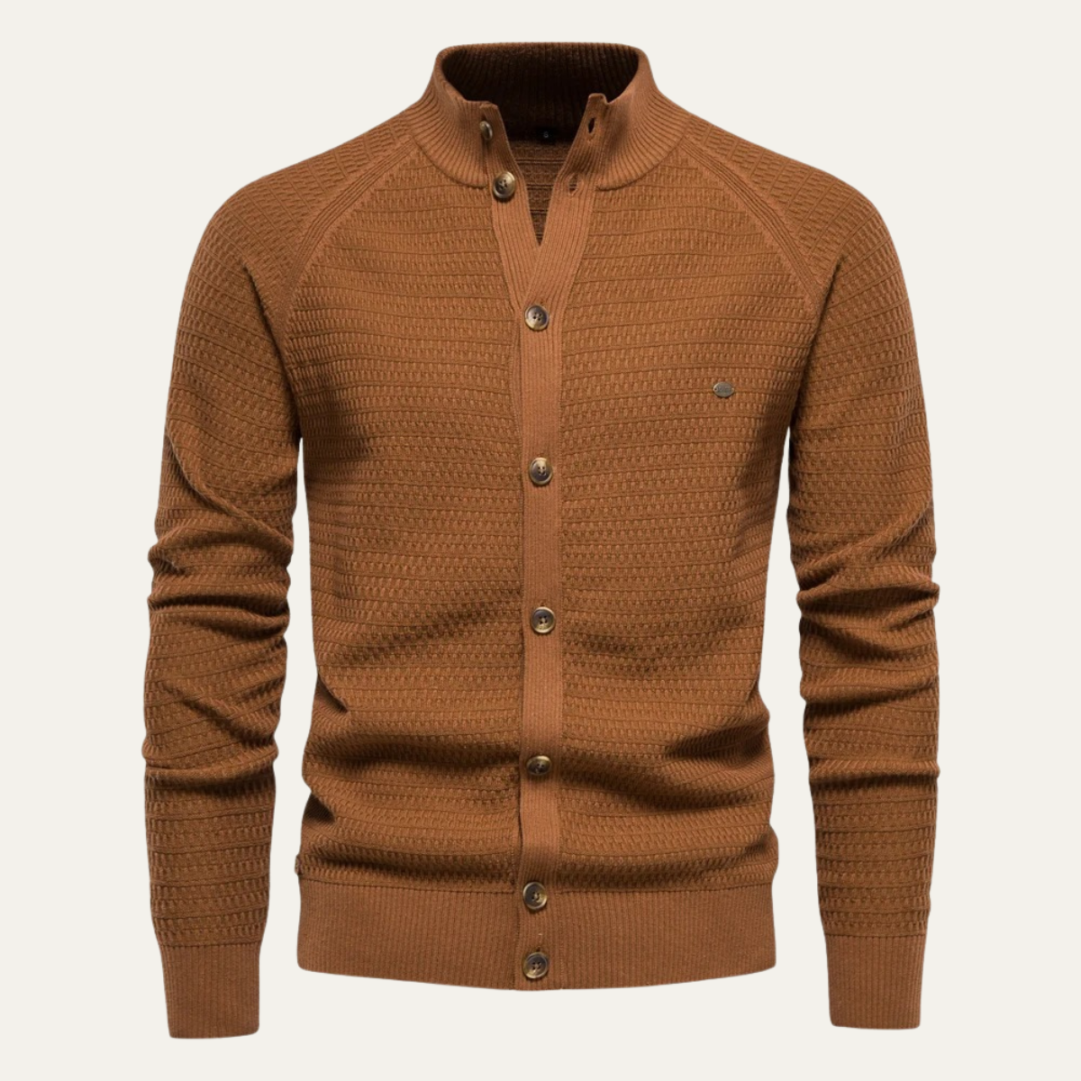 VogeLuxe | Cardigan texturé à col montant pour homme 13