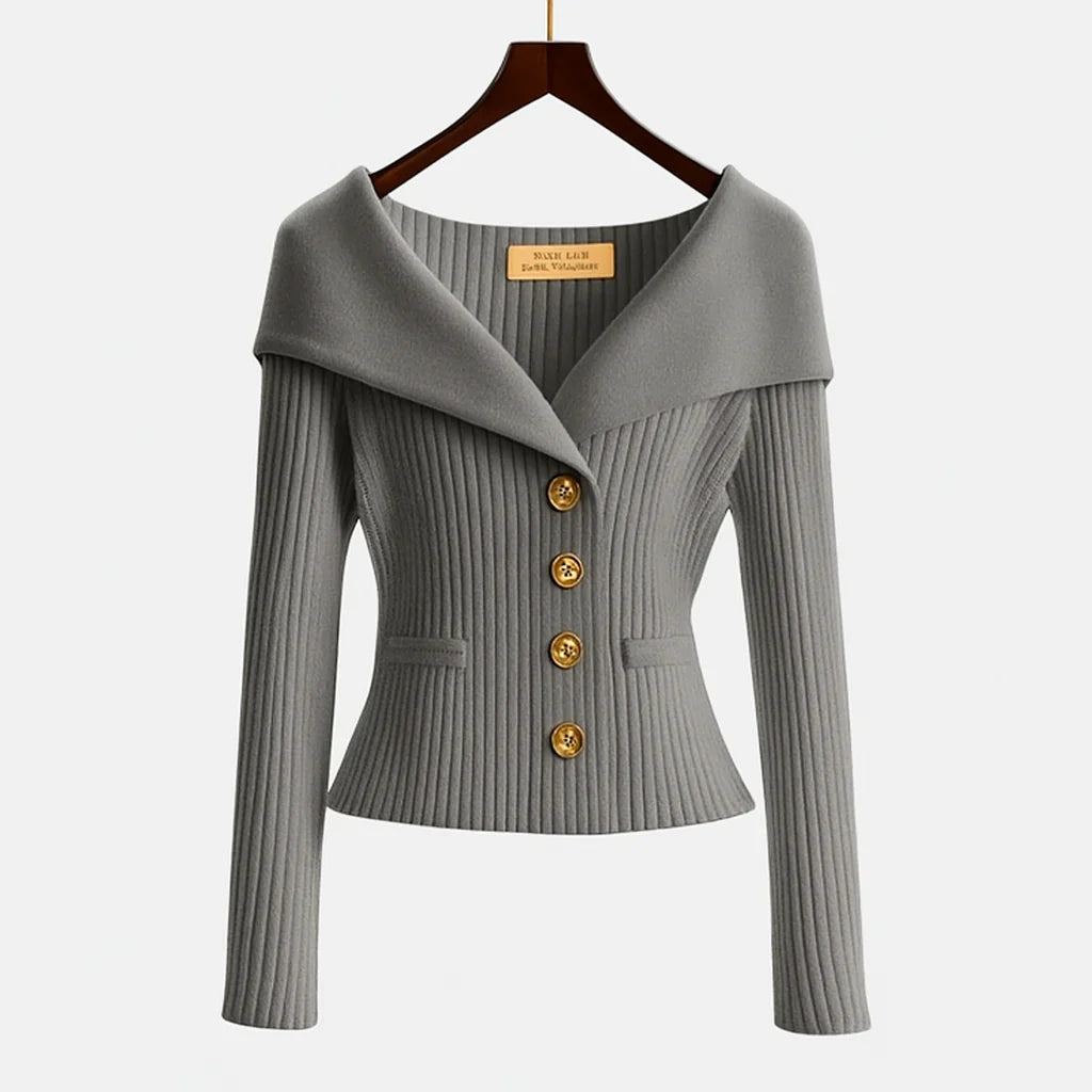 VogeLuxe | Gilet boutonné côtelé à épaules dénudées pour femme 10
