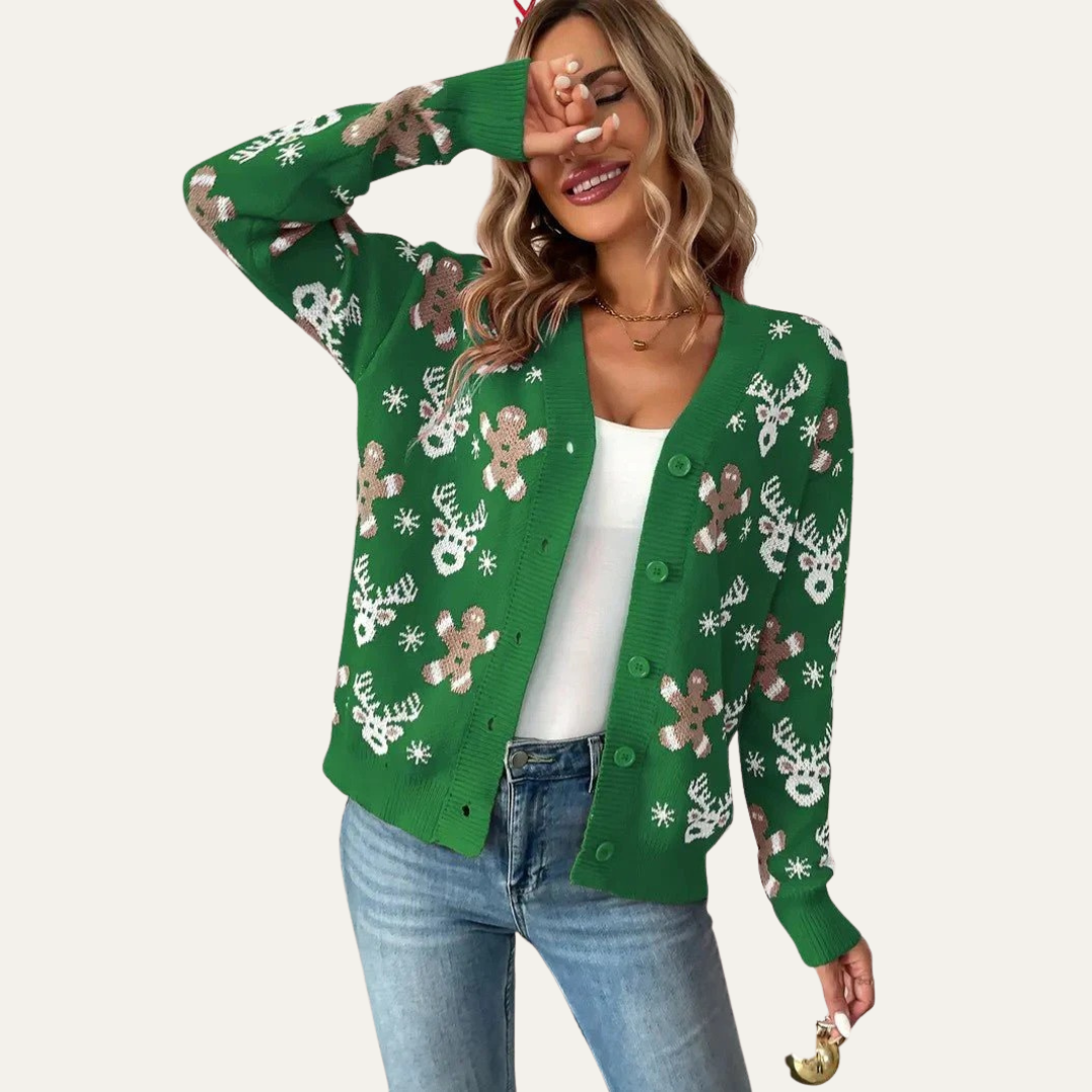 Gilet femme en maille épaisse à motif hiver