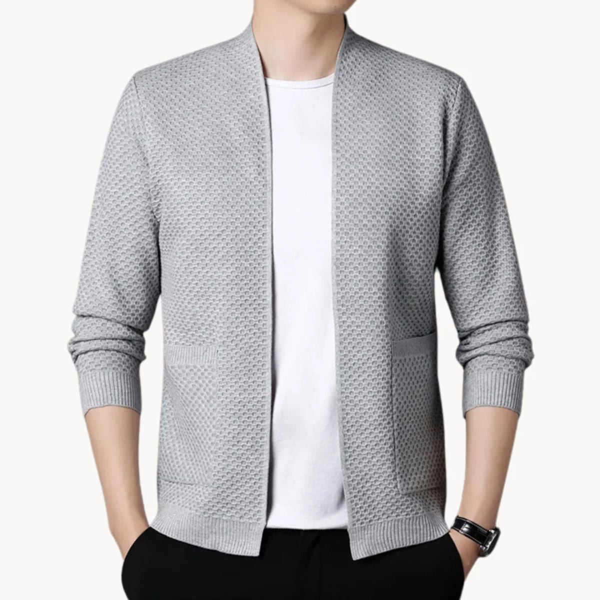 VogeLuxe | Gilet cardigan ouvert à col châle pour homme 8