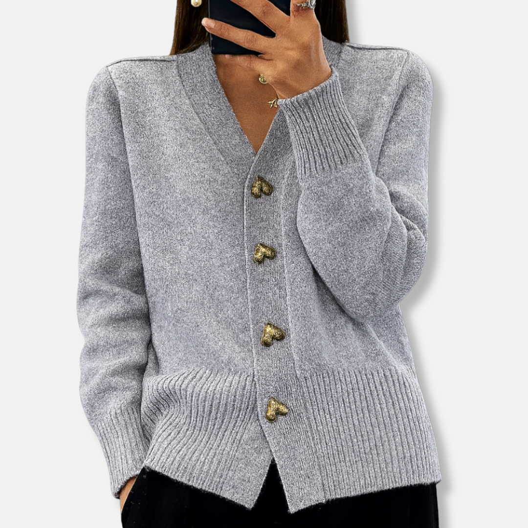 Gilet Femme à Col en V Douillet avec Fermeture Boutons Cœur