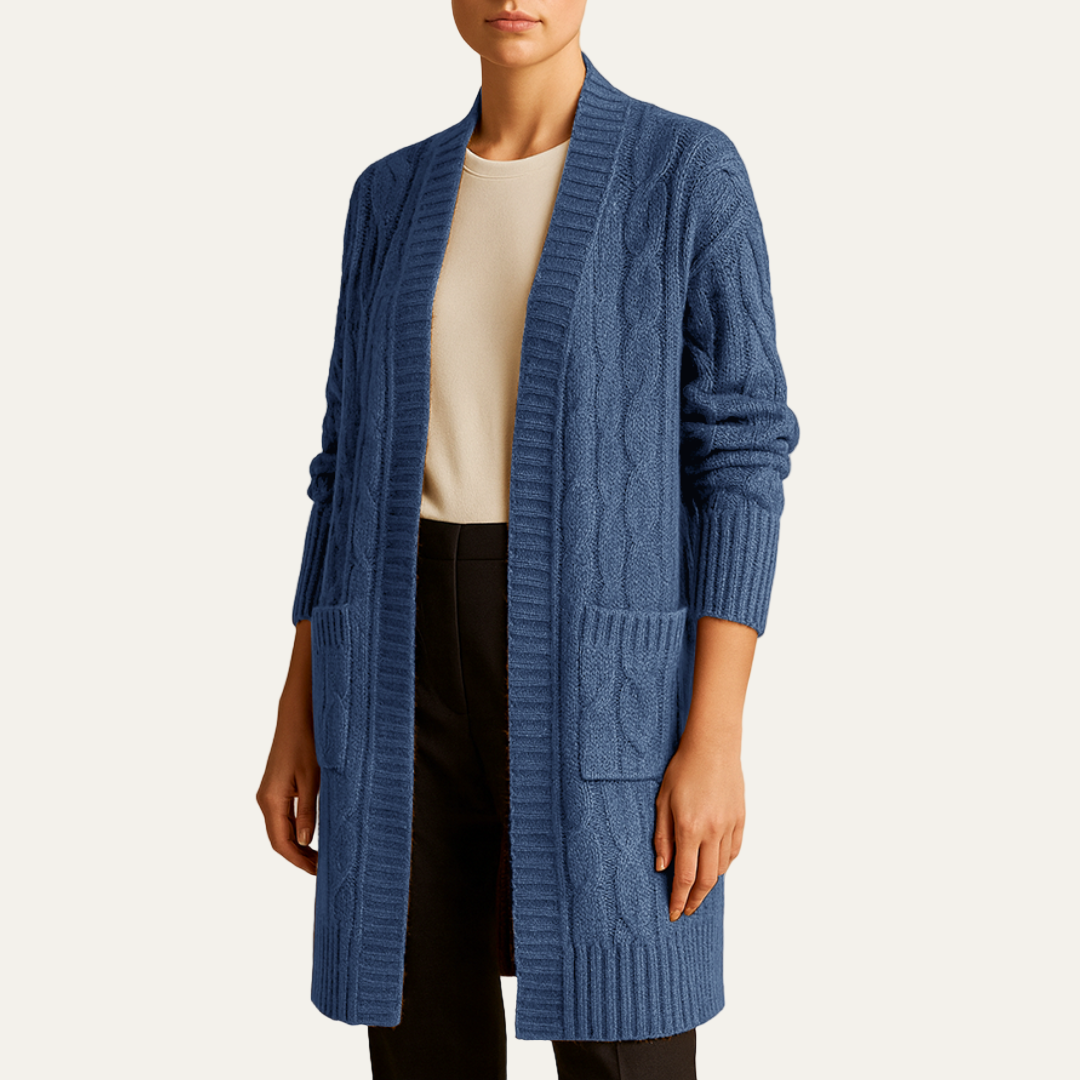 VogeLuxe | Gilet long en maille torsadée pour femme 10