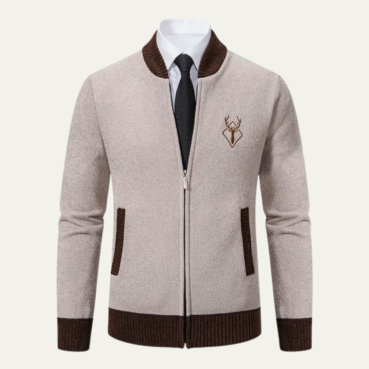 Gilet homme zippé en molleton avec motif rennes hivernal