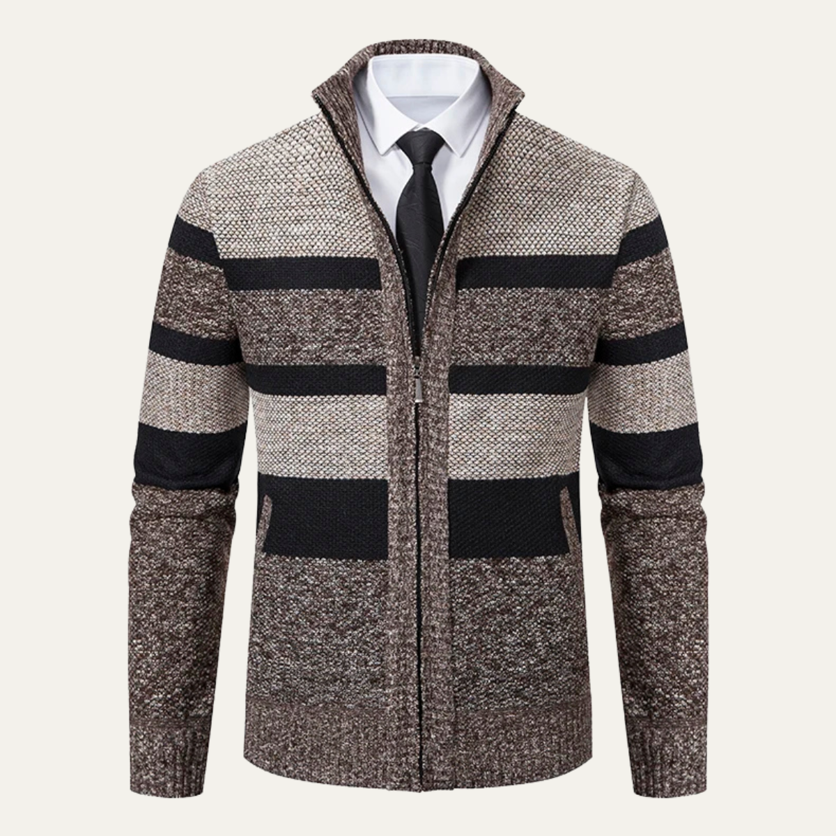VogeLuxe | Gilet zippé rayé trois couleurs pour homme 8