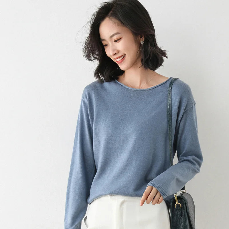 Pull Maille Col Bateau Femme Décontracté