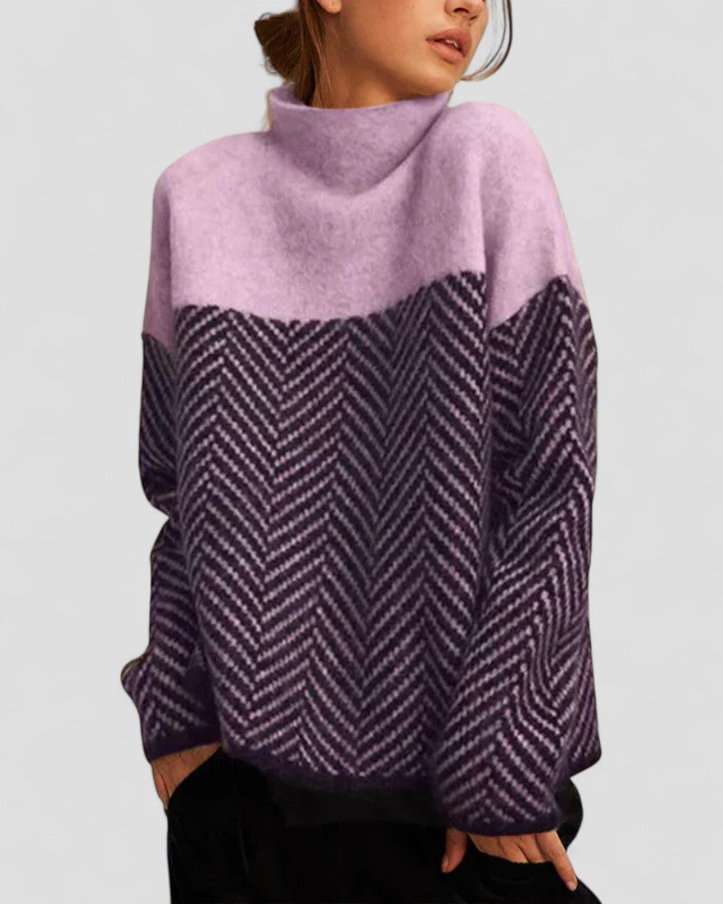 Pull Col Roulé Géométrique Femme Hiver