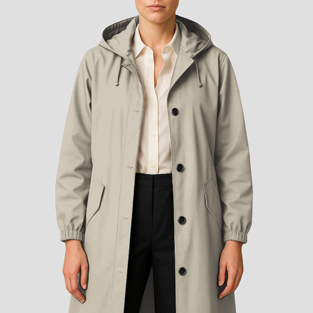 Imperméable femme élégant avec capuche et manches longues