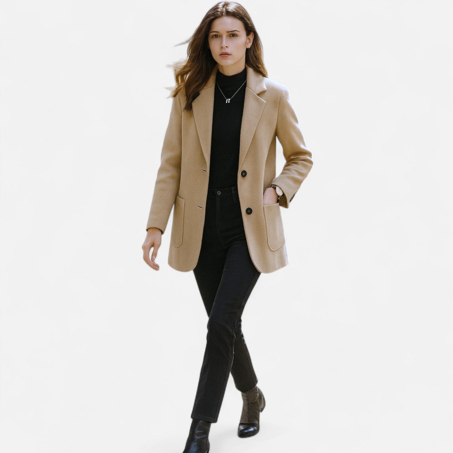 VogeLuxe | Manteau court en laine style blazer pour femme 5