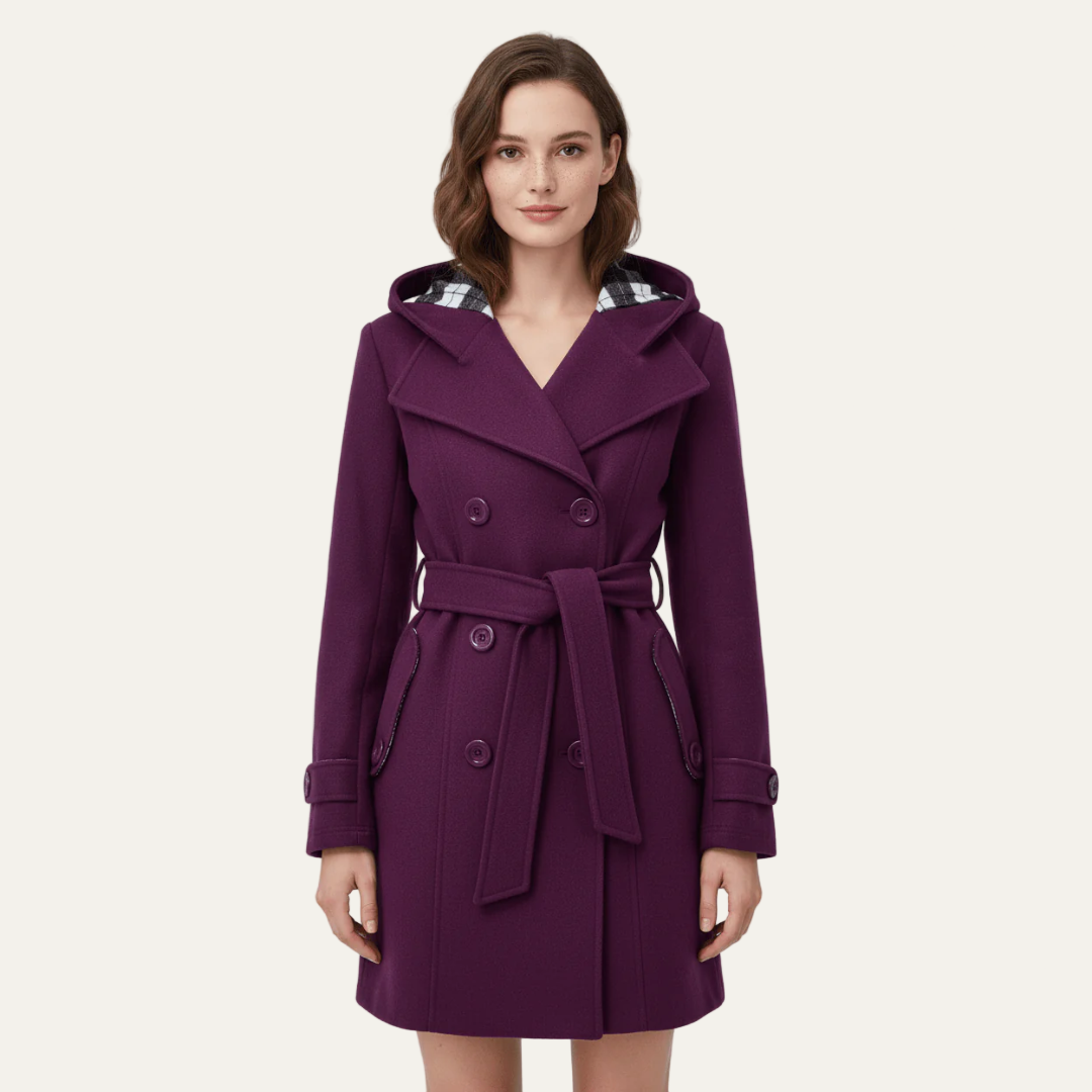 Manteau femme en laine épaisse avec capuche et ceinture ajustable