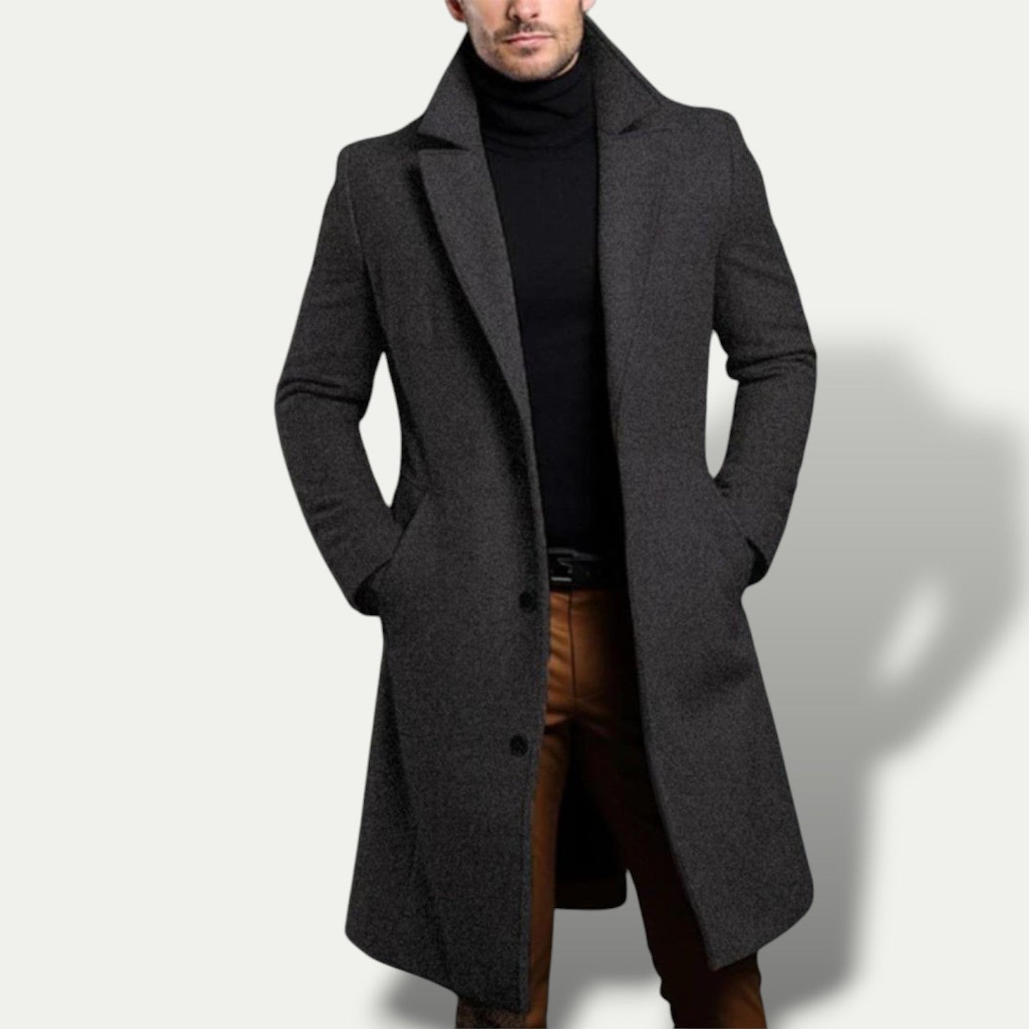 Manteau Homme Long Noir à Fermeture Éclair