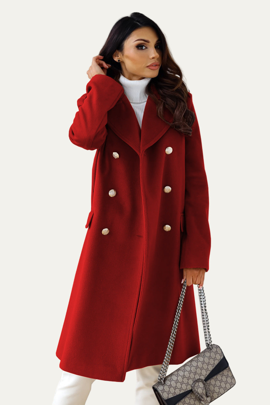 VogeLuxe | Manteau long croisé à boutons dorés pour femme 10