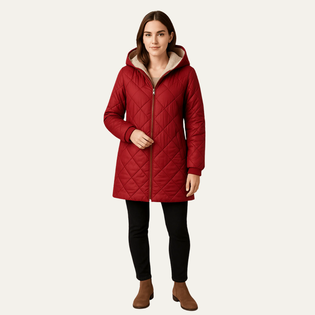Manteau femme long doublé sherpa chaud et matelassé