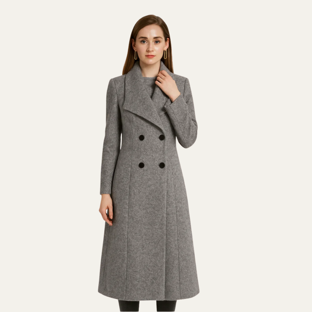 Manteau Femme Mi-Long Cintré Col Montant Élégant
