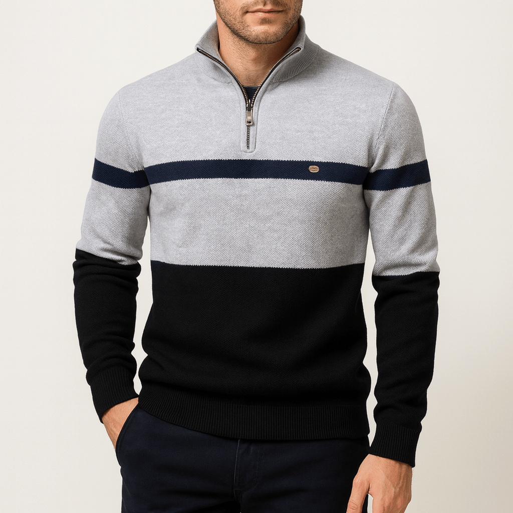 Polo Homme Rayé à Fermeture Éclair
