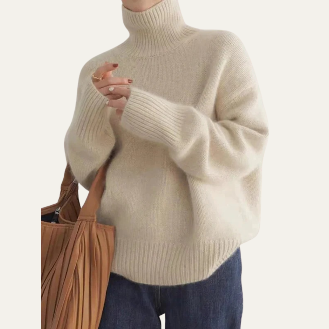 VogeLuxe | Pull à col roulé côtelé oversize pour femme 5