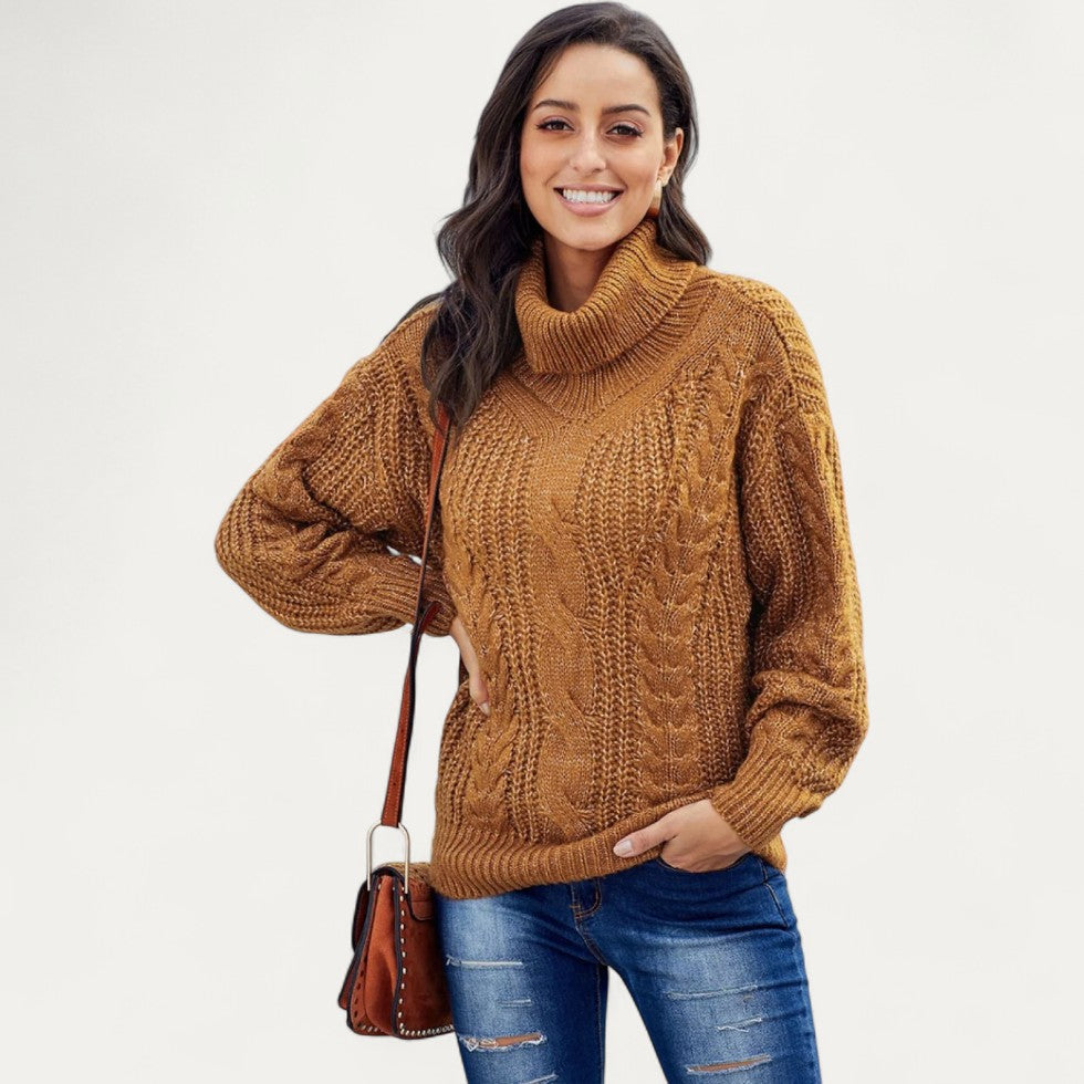 Pull Femme Oversize Col Roulé en Maille Élégant