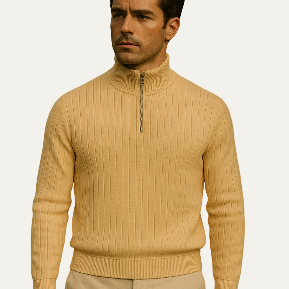 VogeLuxe | Pull à col zippé 1/4 côtelé vertical pour homme 8