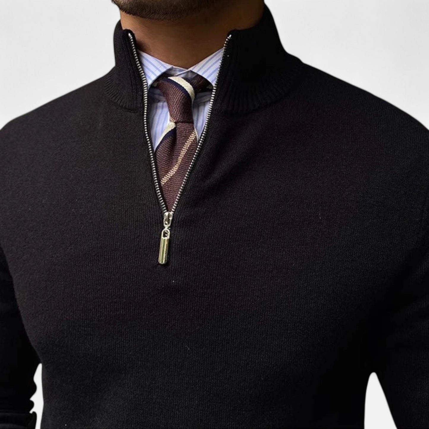 VogeLuxe | Pull en maille classique à col zippé pour homme 6