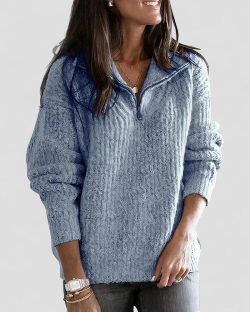 VogeLuxe | Pull en maille confortable à col zippé pour femme 4