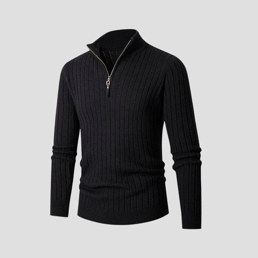 VogeLuxe | Pull en maille côtelée verticale à quart de zip pour homme 7