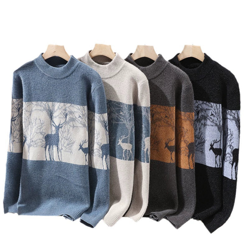 VogeLuxe | Pull en maille jacquard à motif cerf pour homme 4