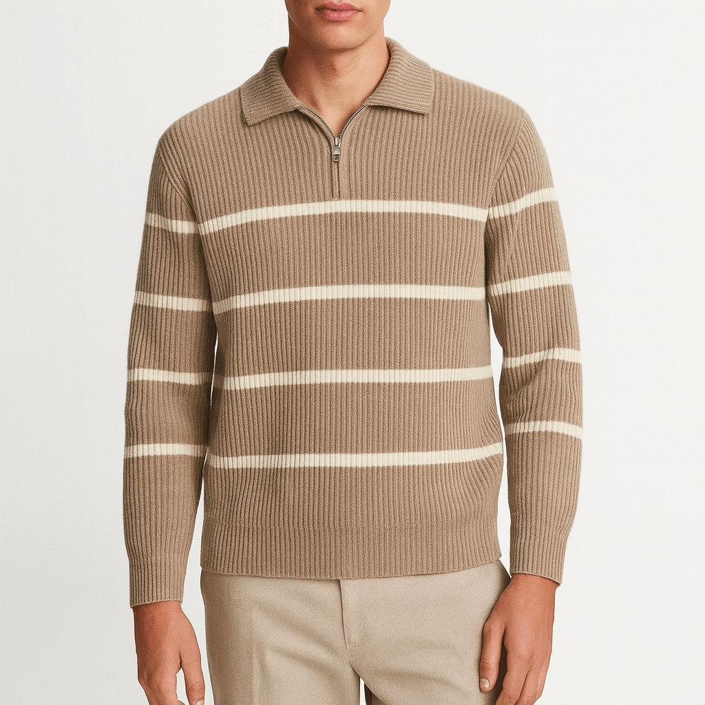 Pull Homme Rayé Col Zip Décontracté - PanierRoyale