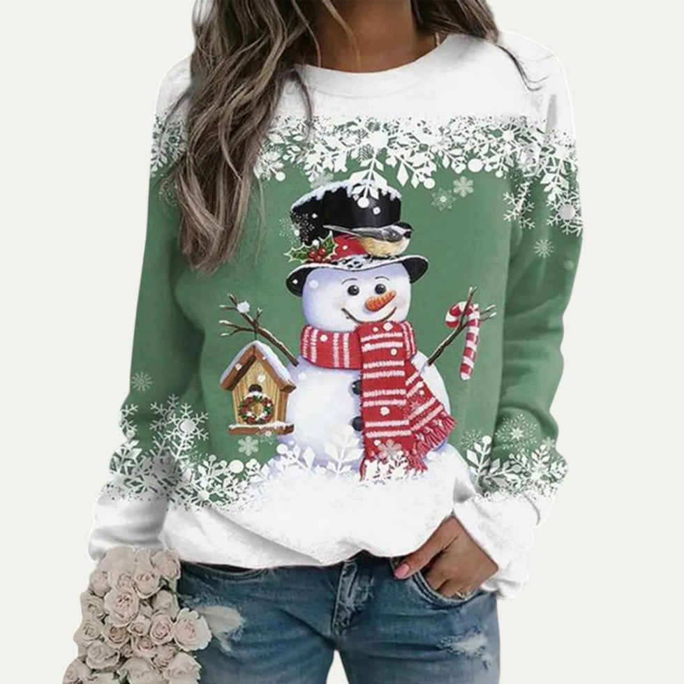 Sweat à col rond femme Hiver avec imprimé néige