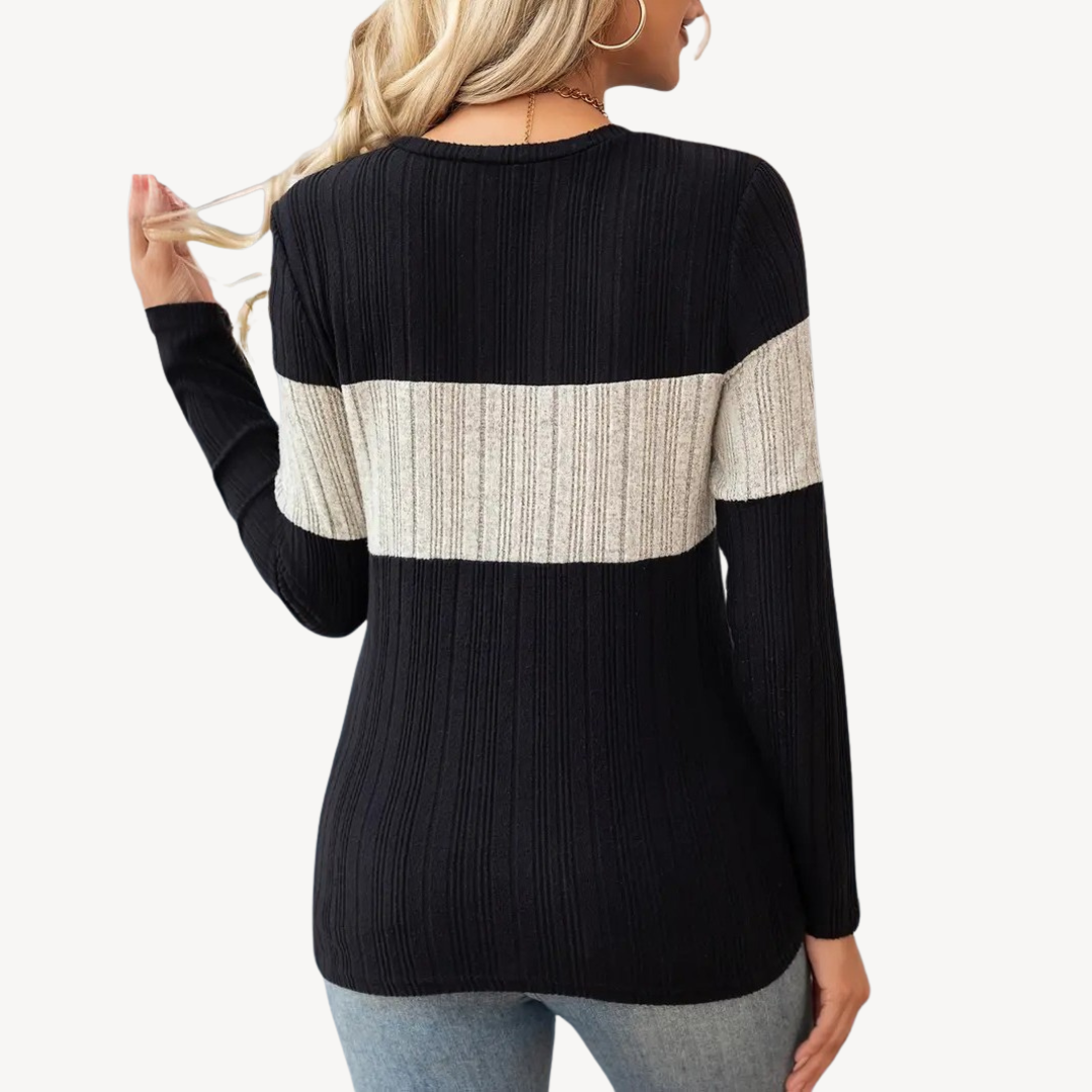 VogeLuxe | T-shirt à manches longues color block pour femme 4