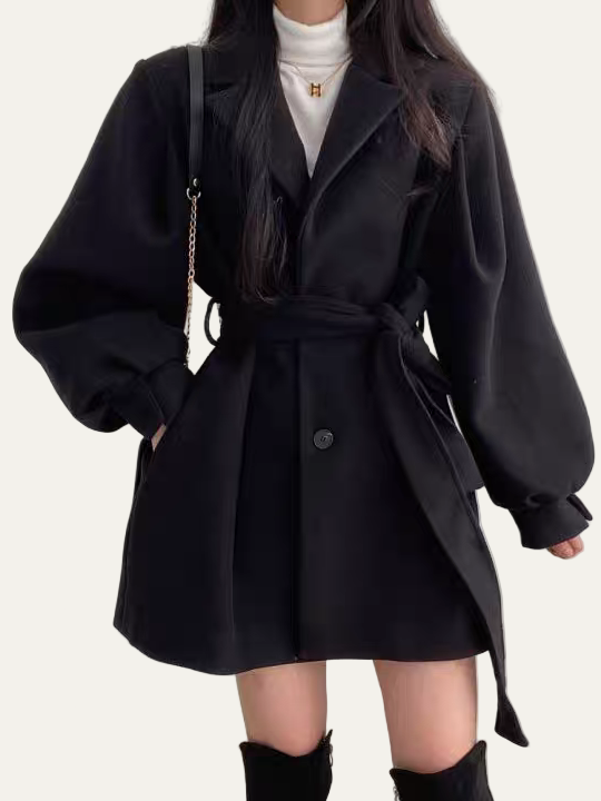 Manteau Trench Femme Élégant avec Ceinture et Manches Bouffantes