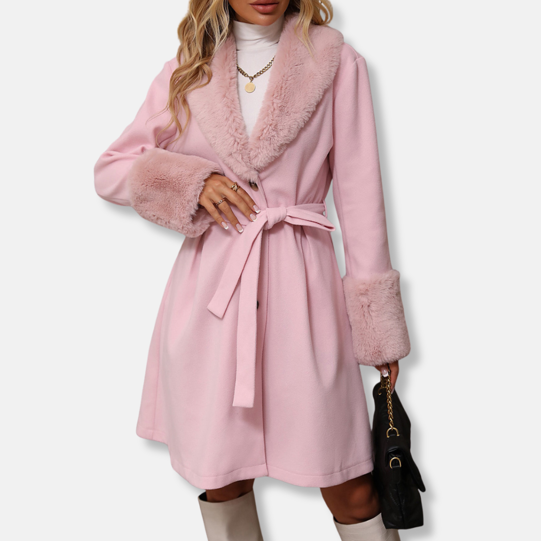 Manteau femme élégant à col en fausse fourrure