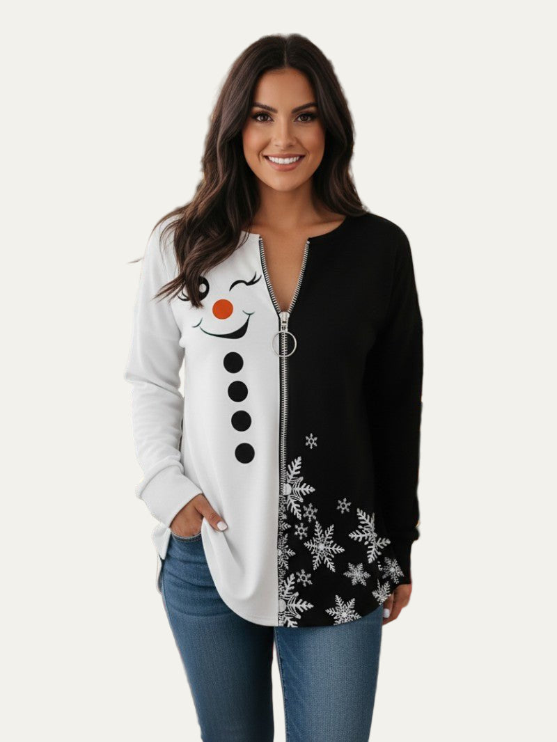 Tunique Hiver Femme à Capuchon, Bonhomme de Neige Amusant - PanierRoyale