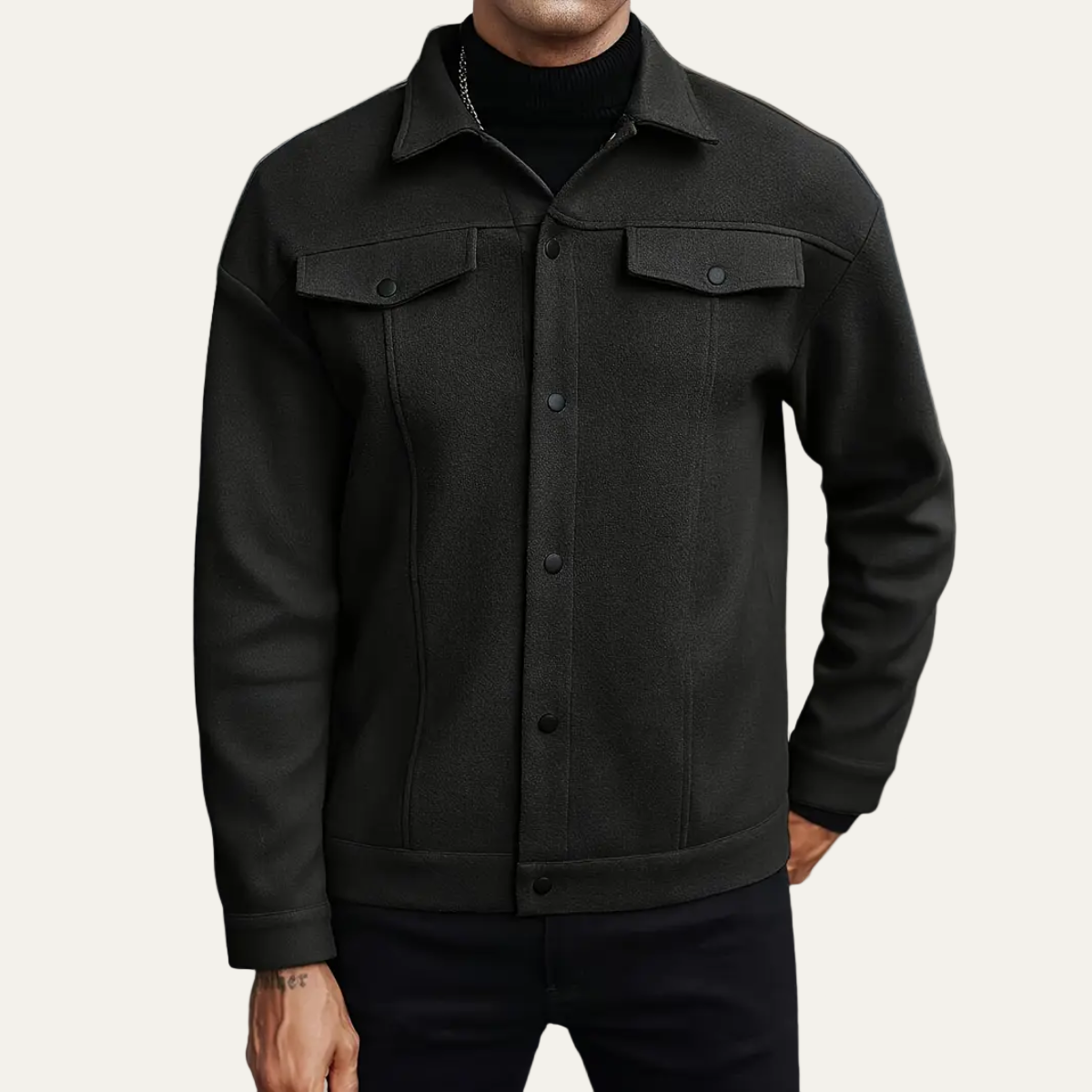 VogeLuxe | Veste-chemise classique pour homme en laine mélangée 4