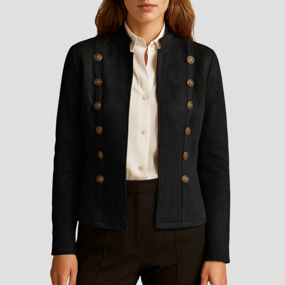 Veste en cuir femme style militaire boutonnée
