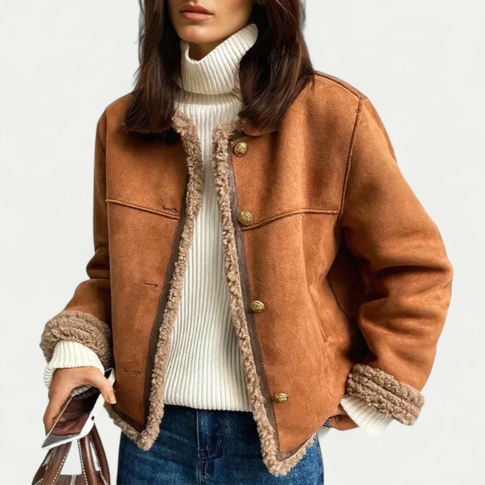 Veste en cuir pour femme avec col en fausse fourrure - PanierRoyale
