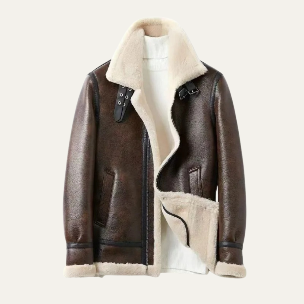 Veste en peau de mouton doublée pour homme hiver chaud