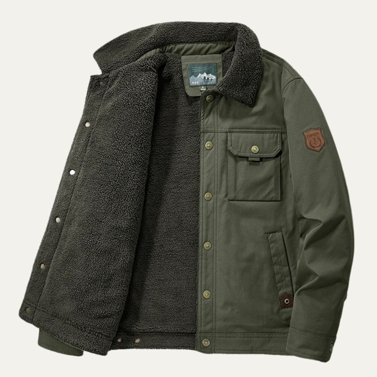 Veste homme doublée sherpa à boutons-pression avec poches chaudes