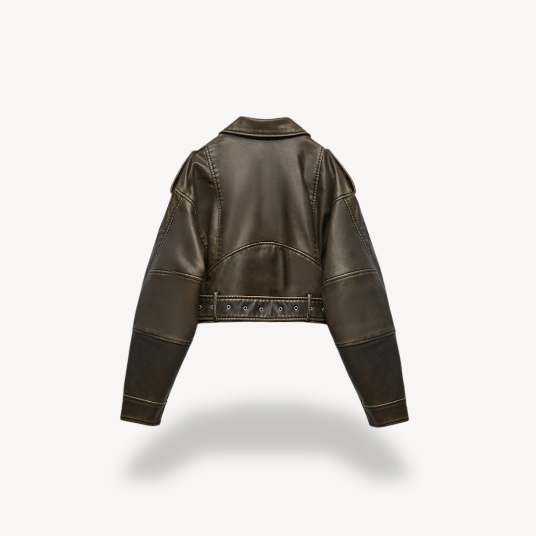 VogeLuxe | Veste en cuir vintage ceinturée pour femme 5