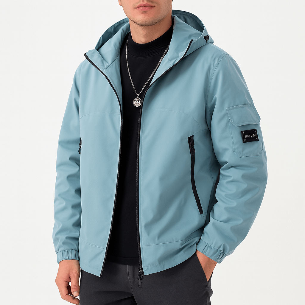 VogeLuxe | Veste imperméable à capuche zippée pour homme 4