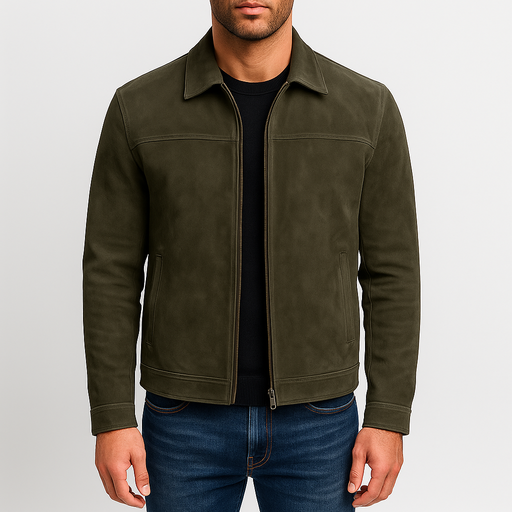 Veste en cuir zippée homme style classique