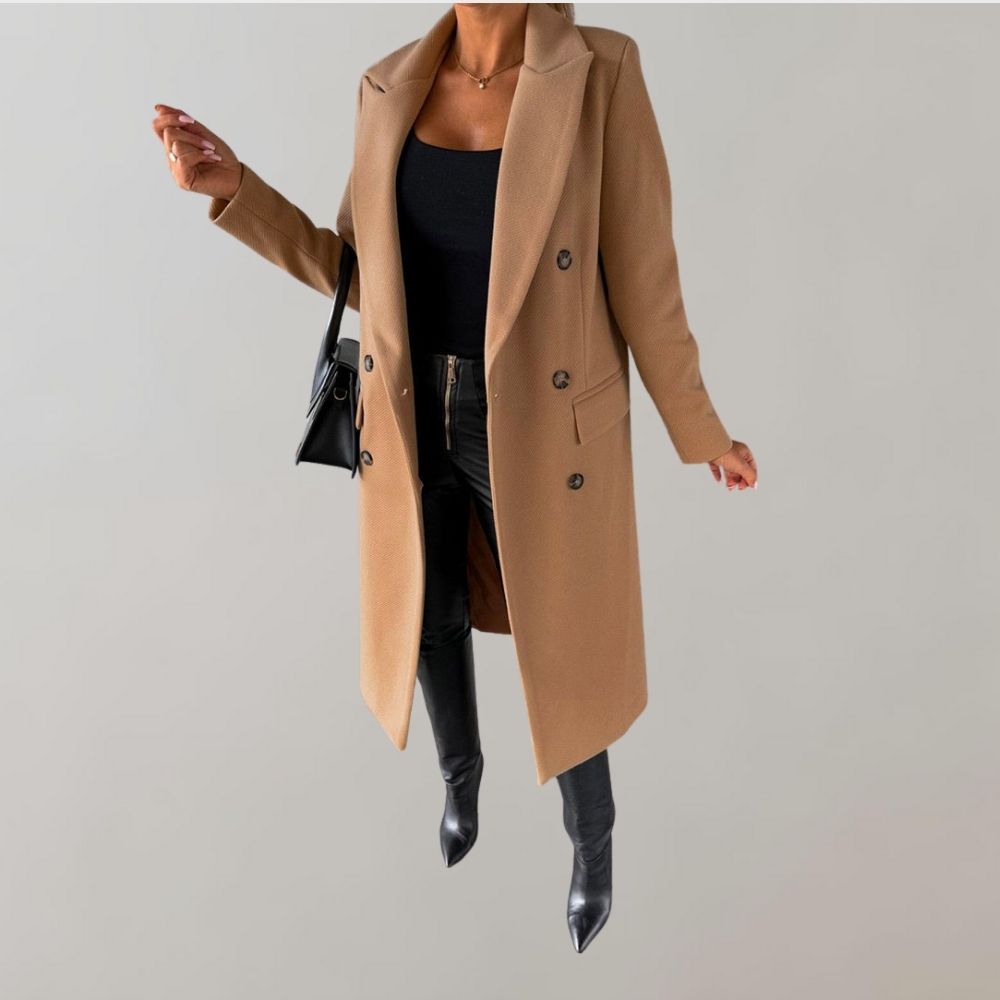 Manteau Long Classique en Laine avec Col Boutonné