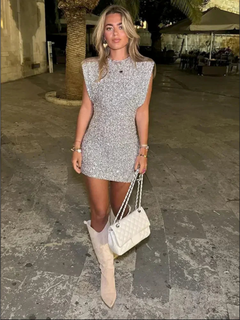 Robe Courte Paillettes Éclairée Femme - PanierRoyale