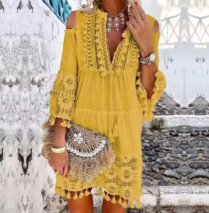 Robe Courte Femme Coton Brodée Coupe Bohème
