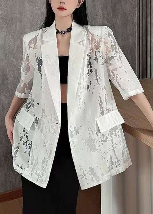Blanche veste en coton avec manches courtes boutonnées - EasyApparels