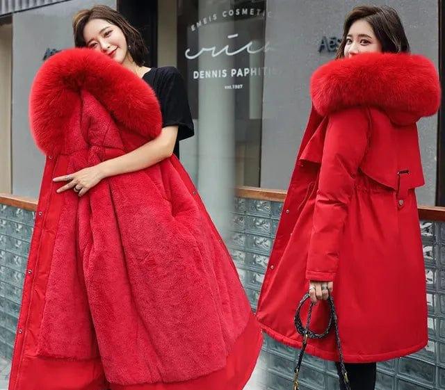 Manteau Femme Hiver Épais avec Capuche et Col Fourrure Synthétique