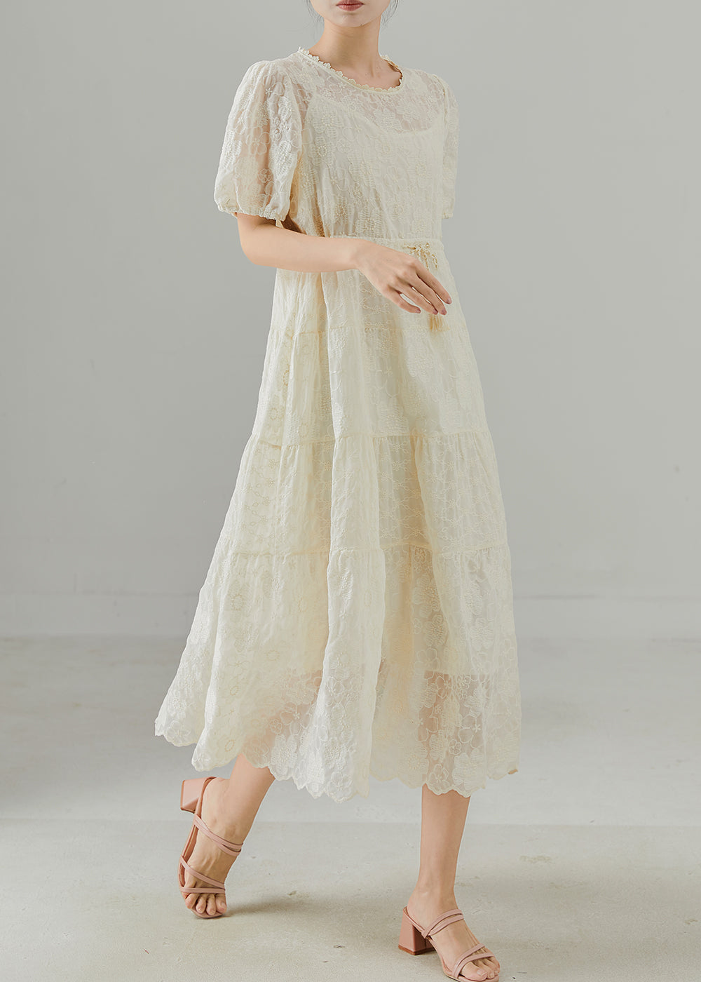 Robe décontractée en coton beige estivale pour femme - EasyApparels