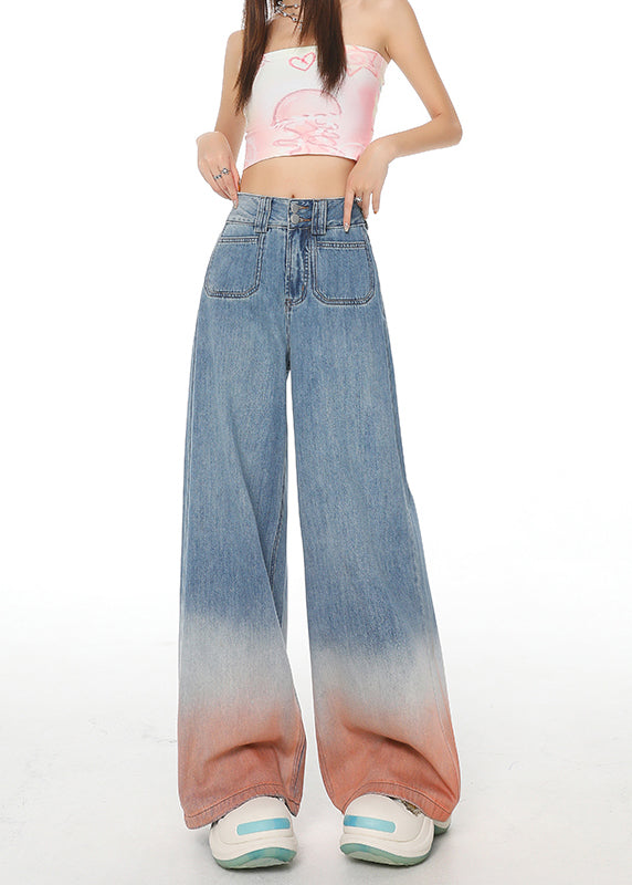 Femme Jean Large Dégradé Bleu avec Poches - EasyApparels