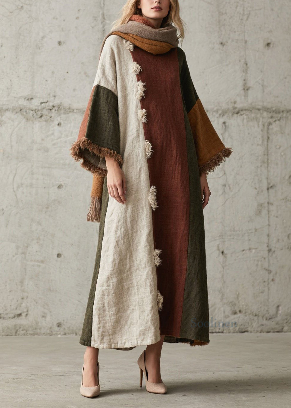 Robe longue en coton imprimé floral pour femme automne - EasyApparels
