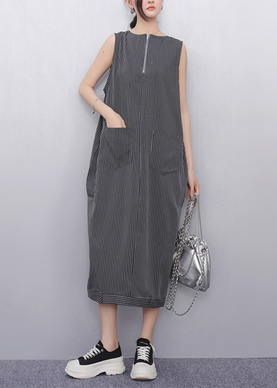 Robe femme rayée grise sans manches élégante - EasyApparels